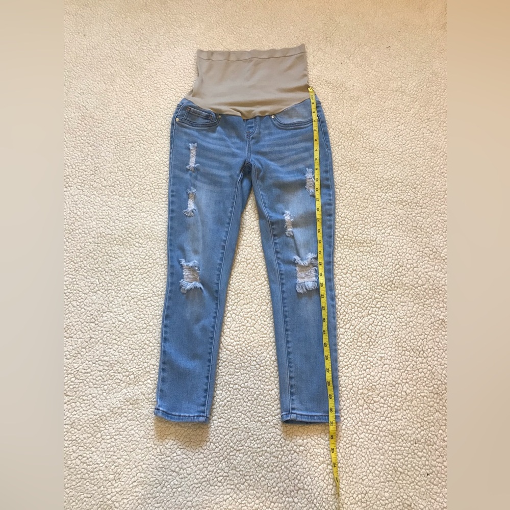 Blue Savvy Maternity Stretch Skinny Crop Jegging Distress Denim Jean Pants Ladie - Picture 4 of 11